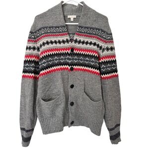 Gap Men‎ Fair Isle Sweater Grey Lambswool Blend Button Front Cardigan Size S